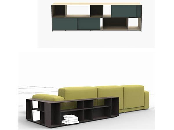 Sideboard an grünem Sofa